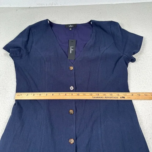 NWT Lulus Everyday Sweetness Mini Dress Large Button Front Pockets Navy Blue - Picture 7 of 11
